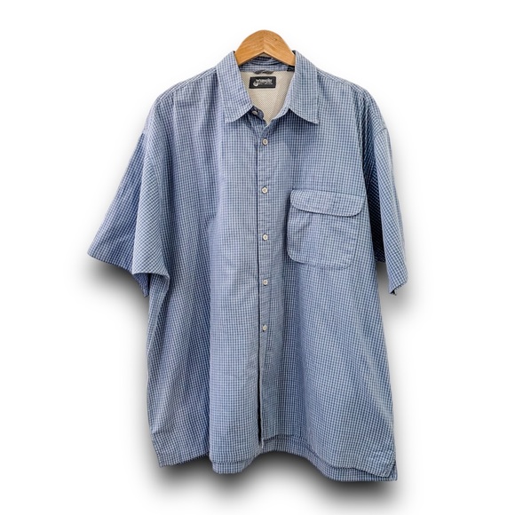 Wrangler Outdoor Men’s Button Down Shirt Size XXL Blue Short Sleeve 100% Cotton - Picture 1 of 8